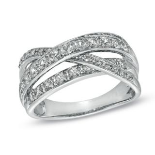 Lab Created White Sapphire Split Shank Crossover Ring in Sterling
