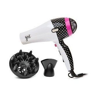 Zoe ZO601BWDRY Polkadot Professional Hair Dryer with Concentrator and Diffuser, White and Black  Beauty