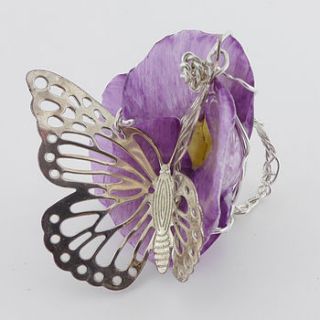 flower ring with silver butterfly by rachel helen designs