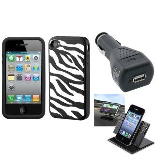 eForCity Car Charger + Holder + Zebra Skin/Black Pastel Skin Case compatible with Apple® iPhone® 4G 4S Cell Phones & Accessories