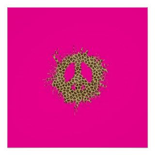 Trendy Neon Pink Brown Cheetah Hipster Peace Sign Print