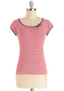 The Cutest Cruise Top in Red Stripe  Mod Retro Vintage Short Sleeve Shirts