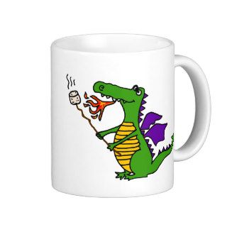 Funny Dragon Roasting Marshmallows Cartoon Coffee Mugs