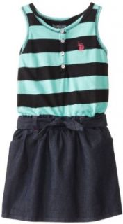 US Polo Association Girls 7 16 Stripe Tank Top with Denim Bottom Romper Clothing