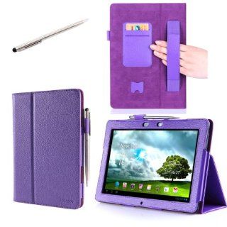 i BLASON Asus Memo Pad Smart 10'' ME301T Leather Case Cover (Elastic Hand Strap, Multi Angle, Card Holder ) With Bonus Stylus (Multi Color to Choose From) 3 Year Warranty (Purple) Computers & Accessories