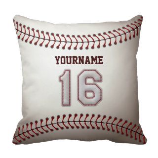 Player Number 16   Cool Baseball Stitches Throw Pillows