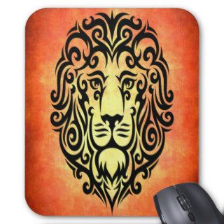 Black Tribal Lion Tattoo Art Design Orange Grunge Mouse Pads