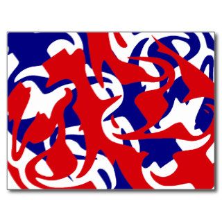 Red White & Blue Swirl Abstract Post Cards