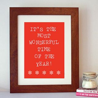 'the most wonderful time' christmas print by hope and love