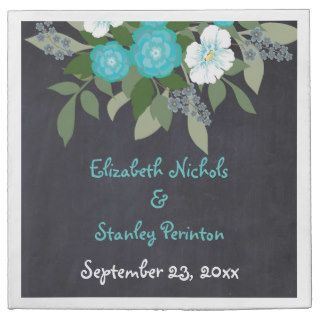 Folklore aqua flowers chalkboard floral wedding disposable napkin