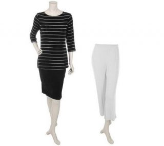 Citiknits 3/4 Sleeve Striped Tunic Wide Leg Crop Pants & Skirt —
