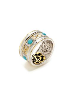 Pompeii Turquoise Station & Two Tone Wide Band Ring by DeLatori