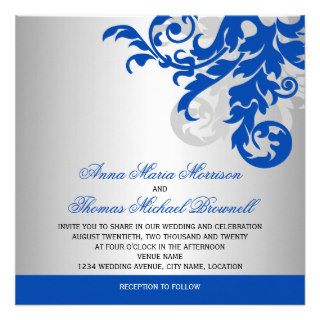 Royal Blue and Silver Flourish Wedding Custom Invitations