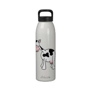 Black and White Cow Cartoon. Reusable Water Bottle
