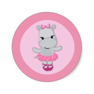 GIRL hippopotamus Tu Tu Cute Baby Shower TTC #11 Round Stickers