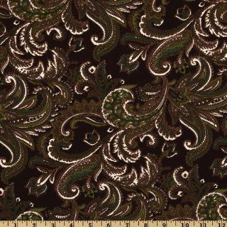 58'' Wide Designer Poly Shirting Paisley Green/Brown Fabric By The Yard