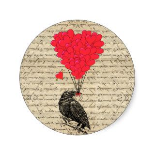 Vintage Crow and heart shaped balloons Sticker