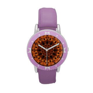 Flame Sunflower, Abstract Orange Fire Flower Wristwatches