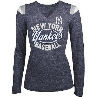 New York Yankees Women's Tri blend Long Sleeve V Neck T Shirt by 5th & Ocean  Sporting Goods  Sports & Outdoors