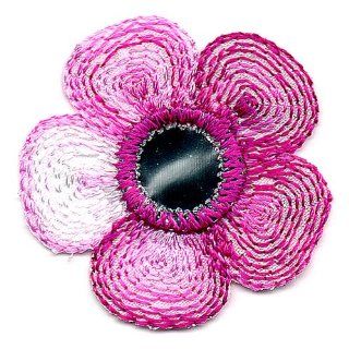 Venus Ribbon Iron On Daisy with Mirror Applique, 4 Piece, 1 1/4 Inch by 1 1/4 Inch, Fuchsia Multi with Silver