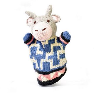 hand knitted organic cotton buffalo puppet by chunkichilli