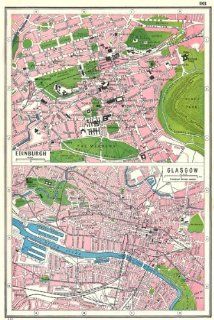 SCOTLAND Edinburgh Glasgow town plans. HARMSWORTH 1920 vintage map   Wall Maps