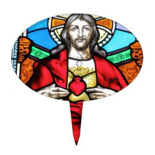 Lord Jesus Christ stained glass window Cake Toppers