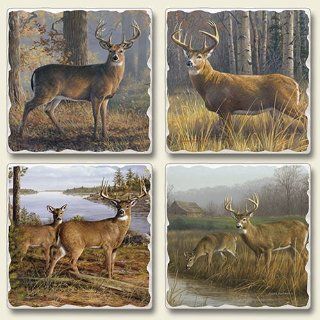 Buck and Doe Deer Hunter Woodland Legends Absorbent Coasters Set of 4 Kitchen & Dining