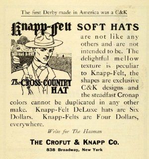 1908 Ad Crofut Knapp Felt Soft Cross Country Hats Fashion Golf Clubs Pricing NY   Original Print Ad  