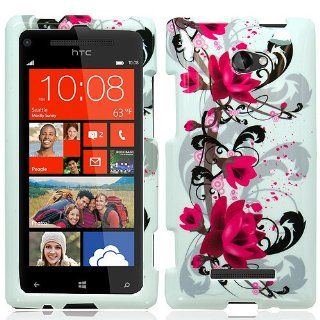 Pink White Flower Hard Cover Case for HTC Windows Phone 8X Cell Phones & Accessories