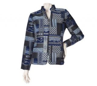 Susan Graver Lined Chenille Tapestry Patchwork Mandarin Jacket —