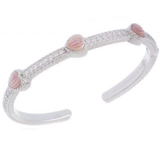Judith Ripka Sterling Carved Pink Mother of Pearl Bangle —