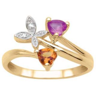 Heart Shaped Synthetic Birthstone and Diamond Accent Butterfly Couple