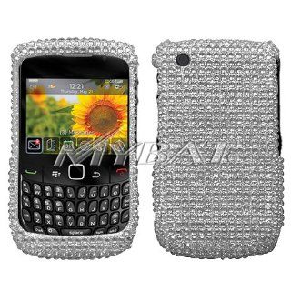 Sparkling Silver Solid Color Premium Luxury Rhinestones Full Diamond Bling Blackberry 8520 Curve / Gemini Snap on Cell Phone Case Cell Phones & Accessories