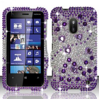For Nokia Lumia 620 (AIO Wireless) Full Diamond Design Cover   Purple Beats FPD Cell Phones & Accessories