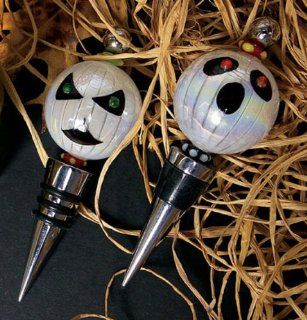 Pack of 6 Halloween Glass & Metal White Ghost Wine Bottle Stoppers 5" Kitchen & Dining