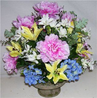 17" Peony, Hydrangea & Alstromeria Silk Flower Arrangement   Artificial Mixed Flower Arrangements