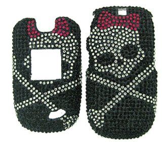CRICKET CAPTR II A210 SILVER SKULL ON BLACK DIAMOND BLING CASE SNAP ON PROTECTOR Cell Phones & Accessories