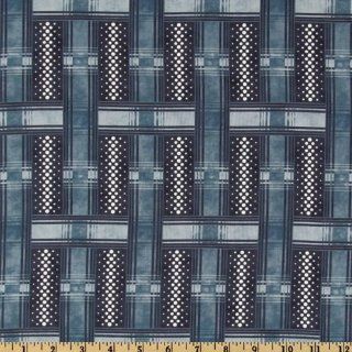 44'' Wide Moda American Primer Woven Ribbon Plaid Denim Fabric By The Yard