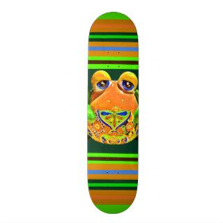Funky Frog Orange Green Striped Novelty Gifts Skate Board