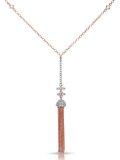 Rose Gold & CZ Tassel Pendant Necklace by Genevive Jewelry