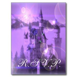 Vintage Purple Castle Wedding RSVP Card Postcards