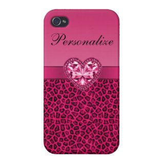 Hot Pink Leopard Print & Bling Heart iPhone 4/4S Case
