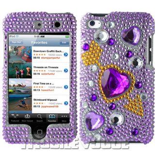 IPod Touch Purple heart Bling Case W/Screen Protector Cell Phones & Accessories