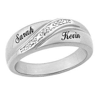 Mens Sterling Silver Diamond Accent Couples Wedding Band (2 Names