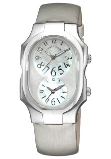 Philip Stein 2FFSMOPIPL  Watches,Womens Mother of Pearl Dial Silver Silk on Leather Strap, Casual Philip Stein Quartz Watches