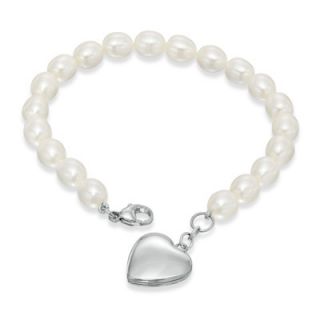 0mm Cultured Freshwater Pearl Bracelet with Sterling Silver Heart