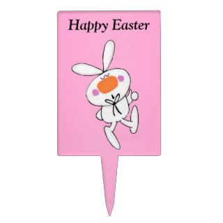 Dancing Cartoon White Rabbit Bunny Happy Easter Cake Topper