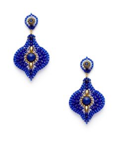 Blue Bead & Jade Lotus Petal Earrings by Miguel Ases