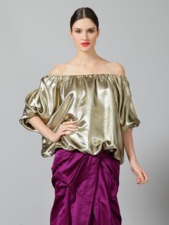 Liquid Gold Lame Blouson Top  by Reem Acra